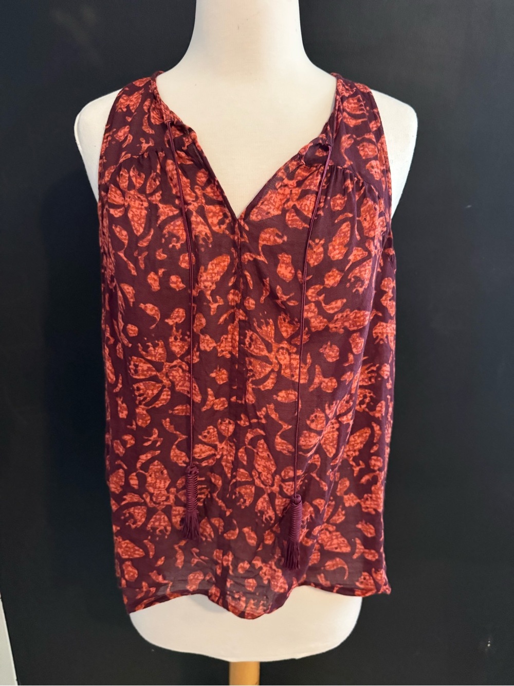 a.n.a Burgundy and Rust Floral Tie-Front loose flowy summer  tank top